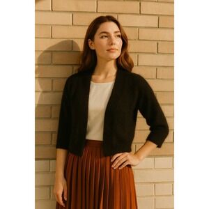 Calvin Klein Angora Blend Black 3/4 Sleeve XL Shrug Cardigan Event Quiet Luxury